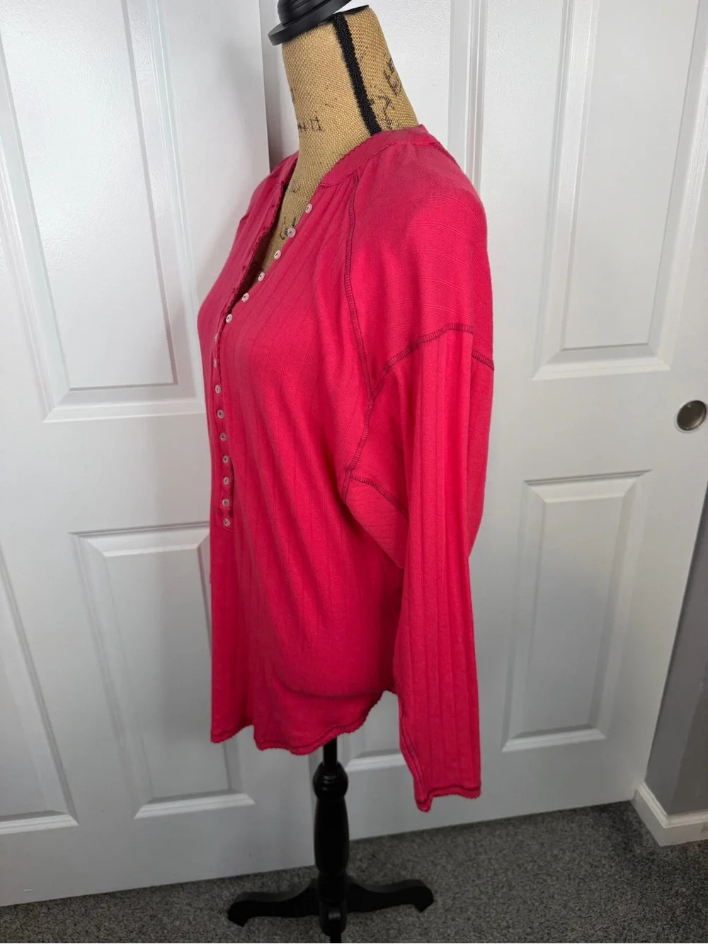 Free People XS Pink Pointelle Henley Tunic Top NWT Cotton Blend